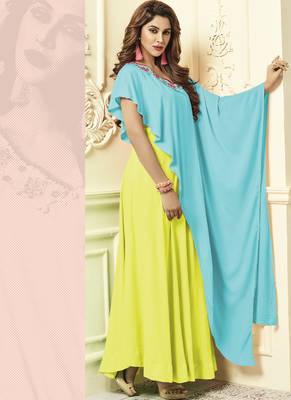 Yellow Rayon Designer Long Party Wear Kurti 2