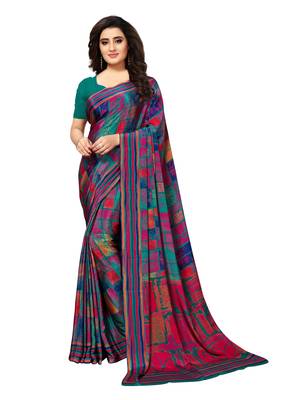 Multicolor Printed Crepe Saree With Blouse 1