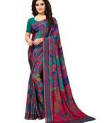 Multicolor Printed Crepe Saree With Blouse