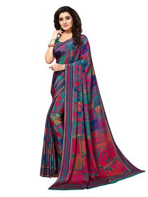 Multicolor Printed Crepe Saree With Blouse 2