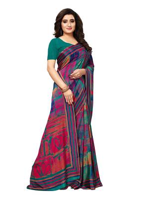 Multicolor Printed Crepe Saree With Blouse 3