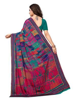 Multicolor Printed Crepe Saree With Blouse 4