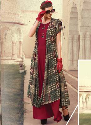 Maroon Rayon Designer Long Party Wear Kurti 1