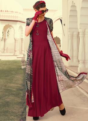 Maroon Rayon Designer Long Party Wear Kurti 2