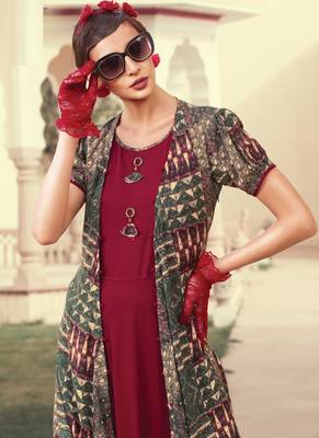Maroon Rayon Designer Long Party Wear Kurti 3