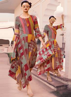 Multicolor Rayon Designer Long Party Wear Kurti 1