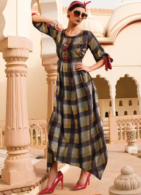 Multicolor Rayon Designer Long Party Wear Kurti 1