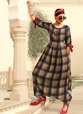 Multicolor Rayon Designer Long Party Wear Kurti 2
