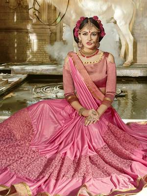 Pink embroidered art silk saree with blouse 1