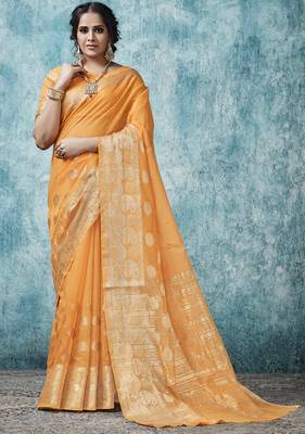 Brown plain cotton saree with blouse 1