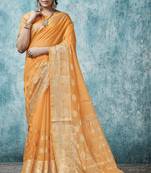 Brown plain cotton saree with blouse