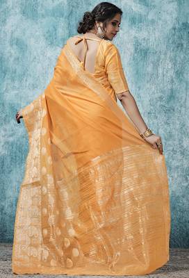 Brown plain cotton saree with blouse 2