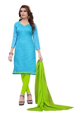 Sky Blue Embroidered Chanderi Unstitched Salwar With Dupatta 1