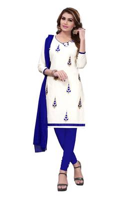 White Embroidered Cotton Blend Unstitched Salwar With Dupatta 1