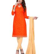 Orange Embroidered Chanderi Unstitched Salwar With Dupatta