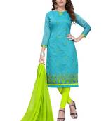 Sky Blue Embroidered Chanderi Unstitched Salwar With Dupatta