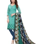 Sea Green Embroidered Chanderi Unstitched Salwar With Dupatta