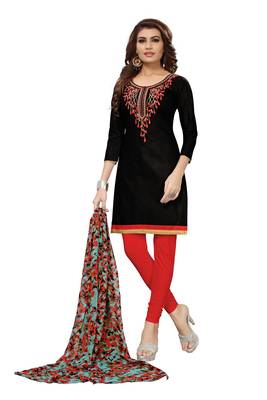 Black Embroidered Chanderi Unstitched Salwar With Dupatta 1