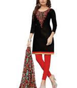 Black Embroidered Chanderi Unstitched Salwar With Dupatta