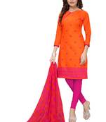 Orange Embroidered Chanderi Unstitched Salwar With Dupatta