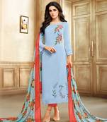 Sky Blue Embroidered Chanderi Unstitched Salwar With Dupatta