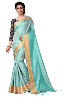 Aqua blue embroidered art silk saree with blouse 1