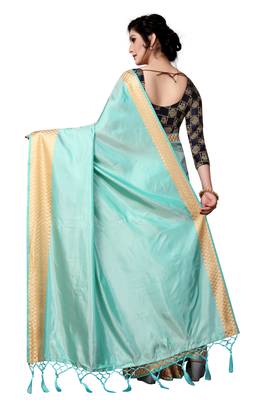 Aqua blue embroidered art silk saree with blouse 2