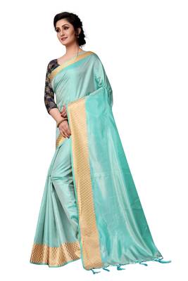 Aqua blue embroidered art silk saree with blouse 3