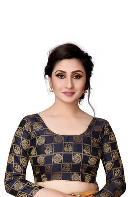 Aqua blue embroidered art silk saree with blouse 4