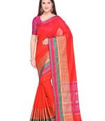 Red Woven Tussar Silk Saree With Blouse