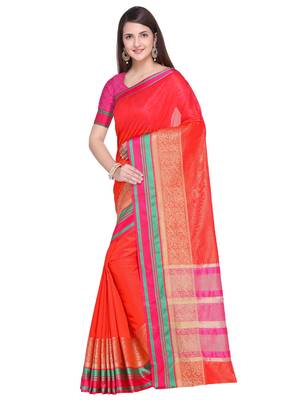 Red Woven Tussar Silk Saree With Blouse 2