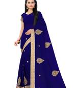 Blue Embroidered Georgette Saree With Blouse