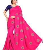 Women's Pink Silk Embroidered Two Tone Saree With Contrast Color Blouse