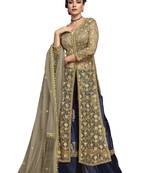 Beige embroidered net salwar with dupatta