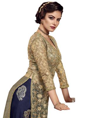 Beige embroidered net salwar with dupatta 2