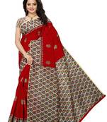 Red printed art silk saree with blouse