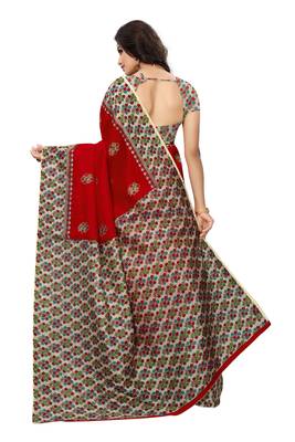 Red printed art silk saree with blouse 4