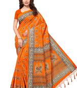 Beige printed polycotton saree with blouse