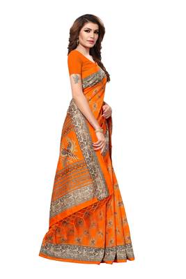 Beige printed polycotton saree with blouse 3