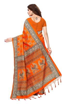 Beige printed polycotton saree with blouse 4