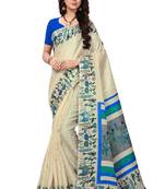 Beige printed khadi saree with blouse