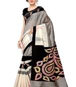 Grey printed bhagalpuri silk saree with blouse
