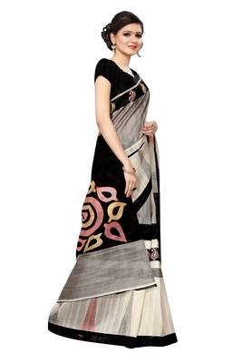 Grey printed bhagalpuri silk saree with blouse 3