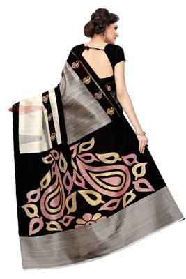 Grey printed bhagalpuri silk saree with blouse 4