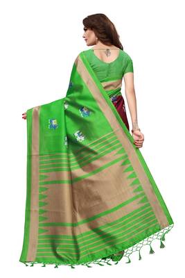 Brown printed art silk saree with blouse 4