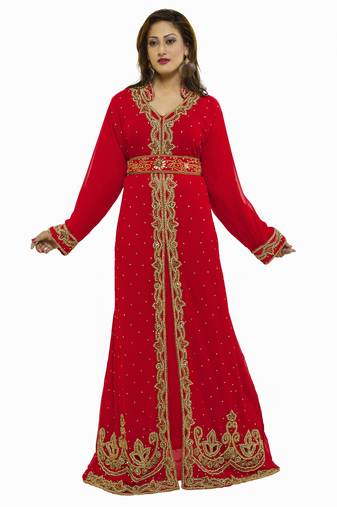 Red Modern Islamic Arabic Kaftan Dress For Weddin Gown Party Wear Dress