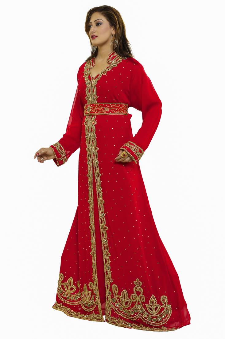 Red Modern Islamic Arabic Kaftan Dress For Weddin Gown Party Wear Dress