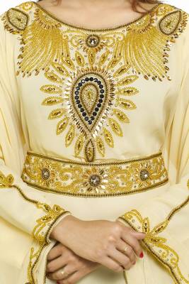 Cream  Moroccan Kaftan Islamic Moroccan Jalabiya Dress 3