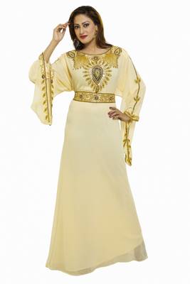 Cream  Moroccan Kaftan Islamic Moroccan Jalabiya Dress 1