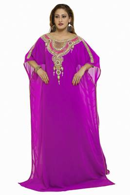Purple Royal  Moroccan Beautiful Zari Work Jilbab Jalabiya Kaftan Dress 1